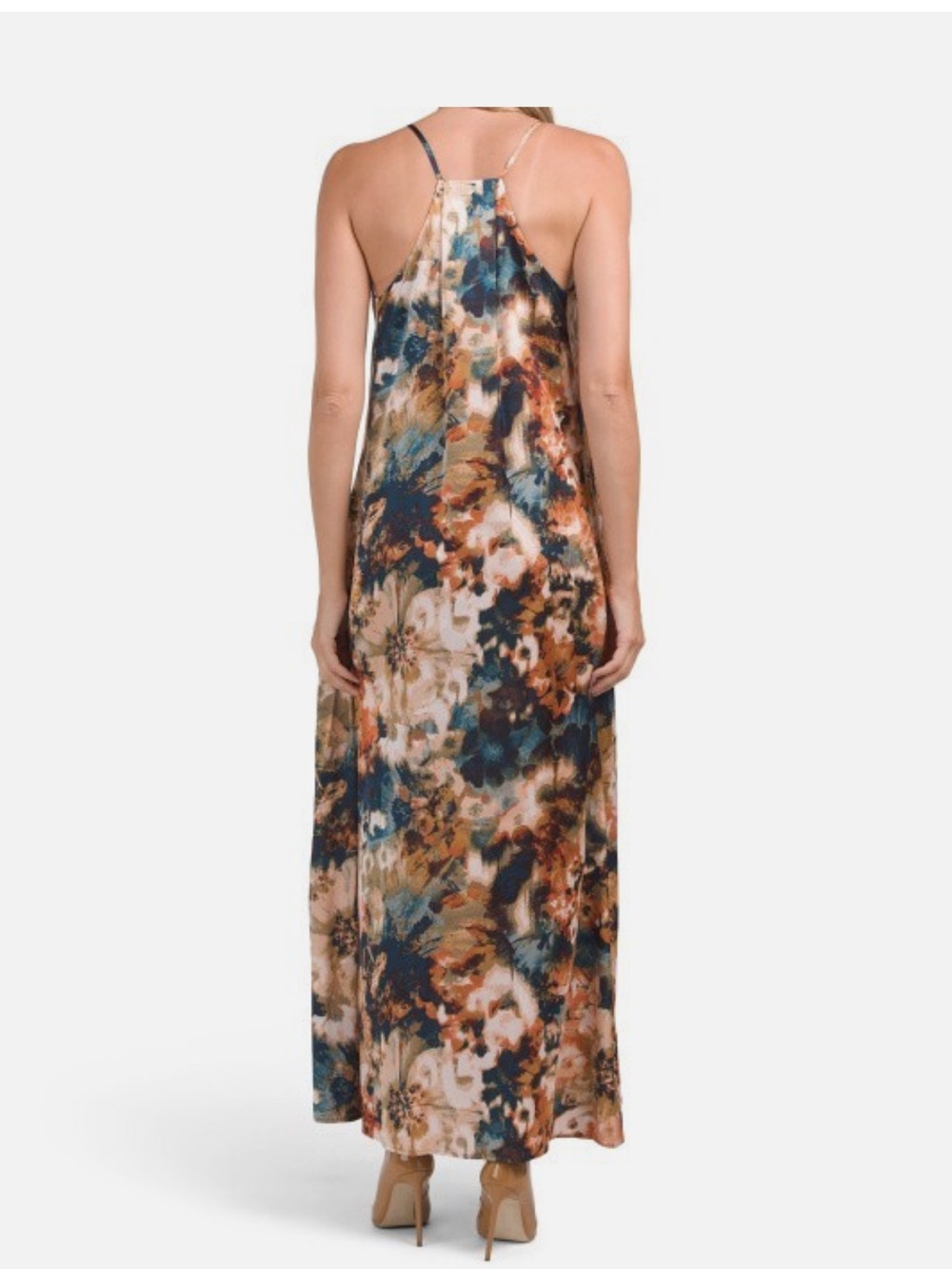 NICOLE MILLER Satin Floral Maxi Slip Dress M Racerback Watercolor With Pockets - Picture 2 of 16